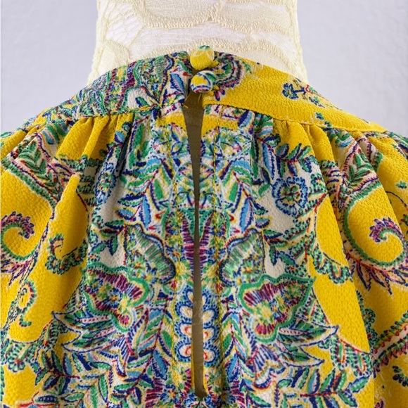 Rose & Olive High Neck Halter Top Yellow Floral Print Size Small - Picture 5 of 8